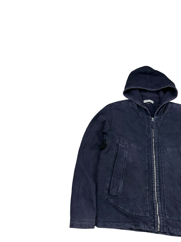 Stone Island 2005 Navy Thick Cotton Zipped Hoodie - Medium