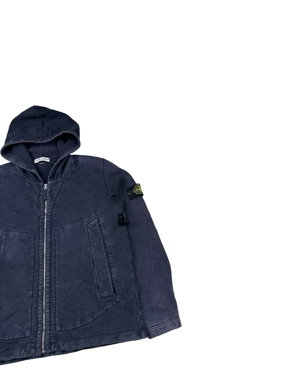 Stone Island 2005 Navy Thick Cotton Zipped Hoodie - Medium