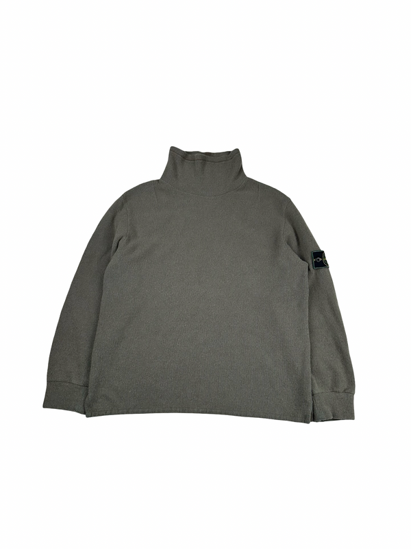 Stone Island 2001 Khaki Wool Blend Vintage Ribbed High Neck Jumper - XL
