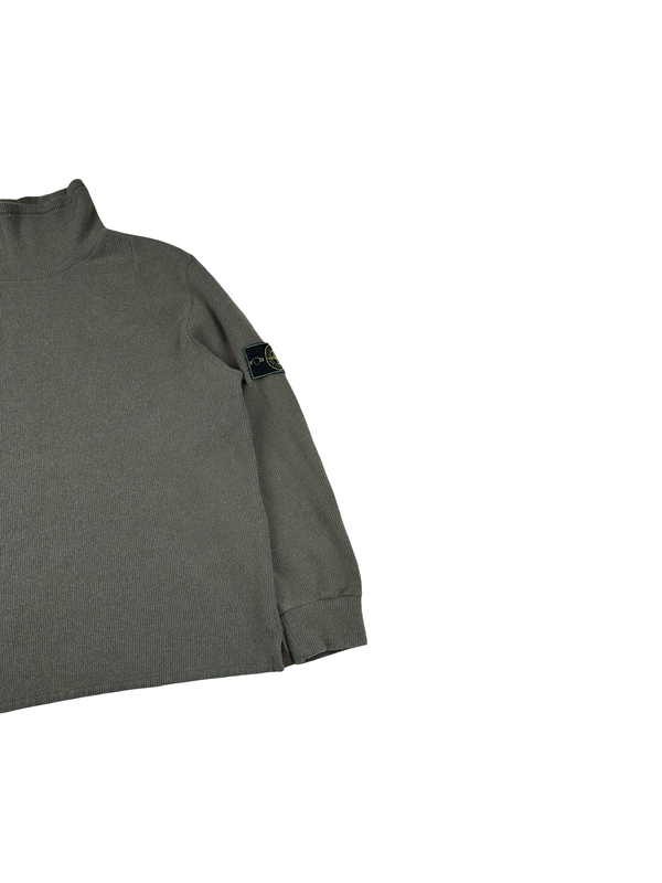 Stone Island 2001 Khaki Wool Blend Vintage Ribbed High Neck Jumper - XL