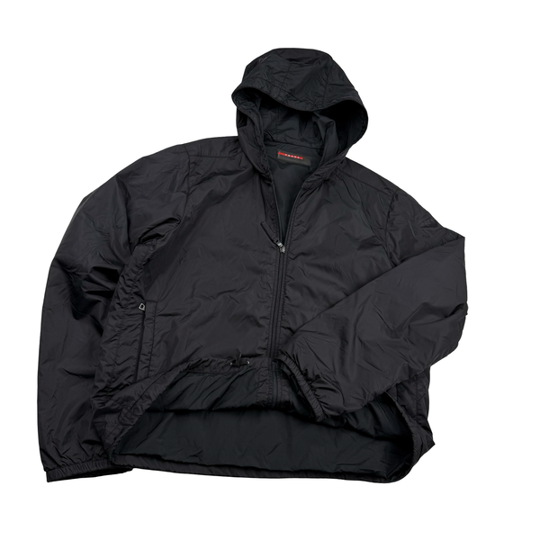 Prada Black Nylon Spellout Hooded Jacket - 3XL