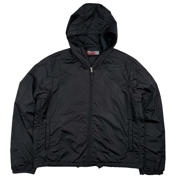 Prada Black Nylon Spellout Hooded Jacket - 3XL