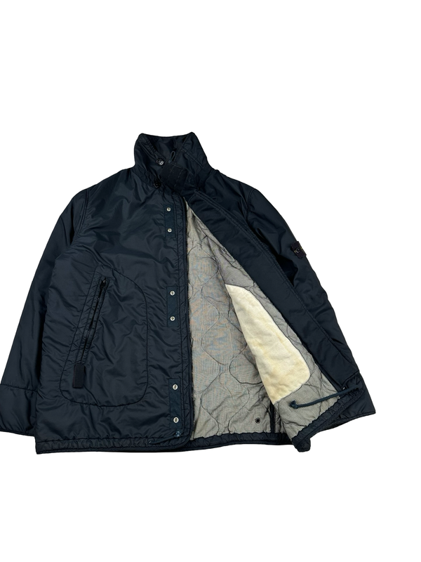 Stone Island 2004 Vintage Navy Mesh Quilted High Neck Nylon Jacket - XXL