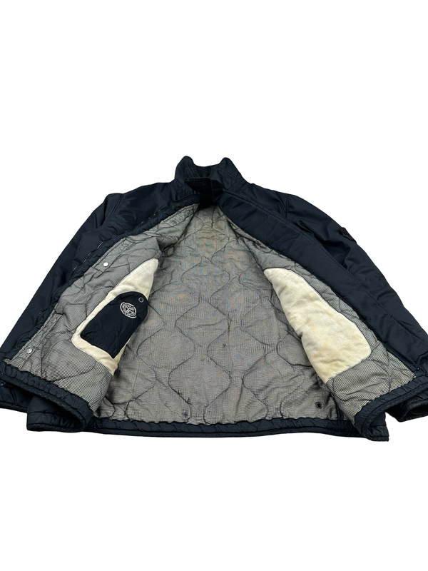 Stone Island 2004 Vintage Navy Mesh Quilted High Neck Nylon Jacket - XXL