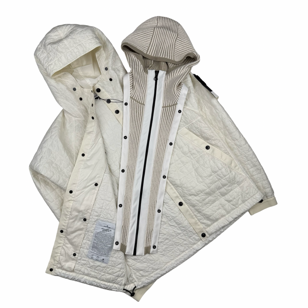 Stone Island 2025 Ivory Garment Dyed Crinkle Reps NY Quilted -TC Jacket - Large
