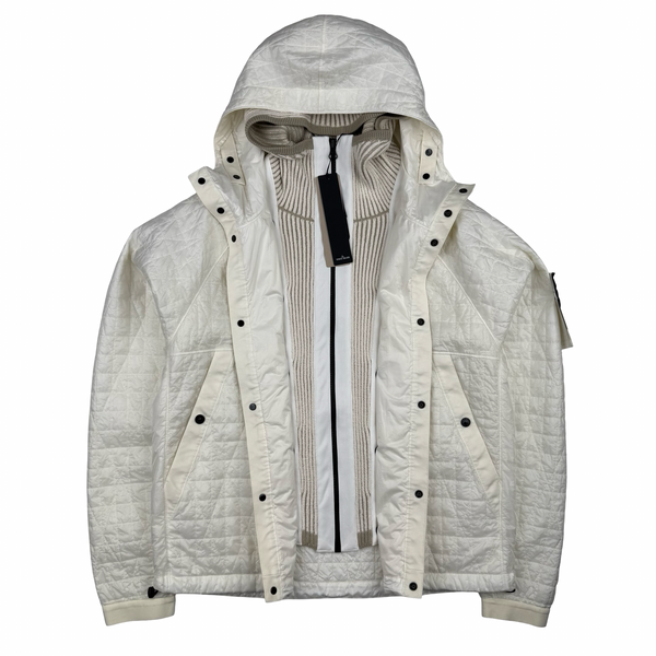 Stone Island 2025 Ivory Garment Dyed Crinkle Reps NY Quilted -TC Jacket - Large
