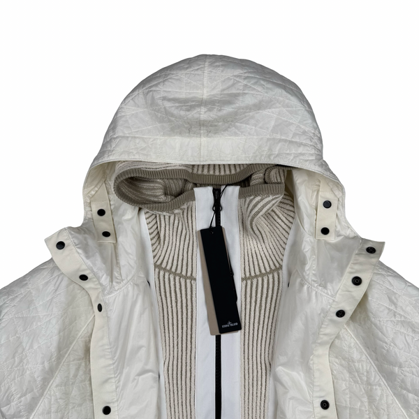 Stone Island 2025 Ivory Garment Dyed Crinkle Reps NY Quilted -TC Jacket - Large