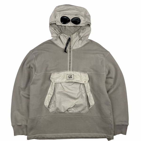 CP Company x Palace Beige Spellout Goggle Hoodie - Large