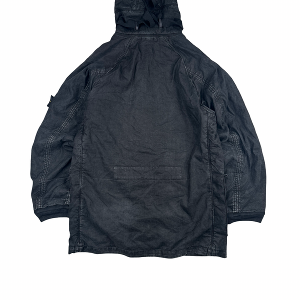 Stone Island 2006 Faded Black Wool Lined Lino Flax Long Jacket - Large