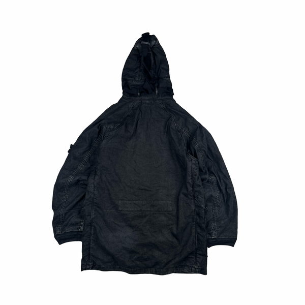 Stone Island 2006 Faded Black Wool Lined Lino Flax Long Jacket - Large