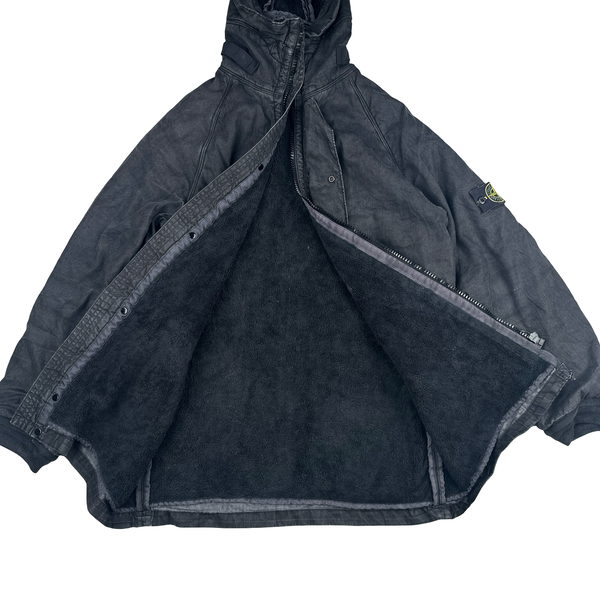 Stone Island 2006 Faded Black Wool Lined Lino Flax Long Jacket - Large