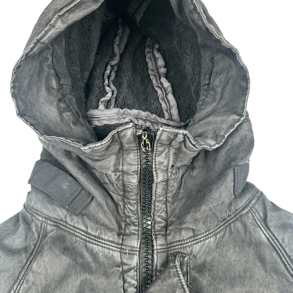 Stone Island 2006 Faded Black Wool Lined Lino Flax Long Jacket - Large