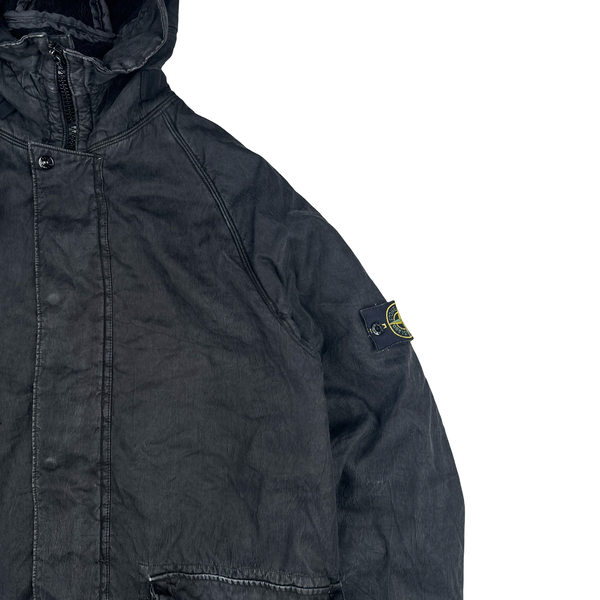 Stone Island 2006 Faded Black Wool Lined Lino Flax Long Jacket - Large