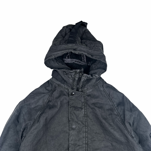 Stone Island 2006 Faded Black Wool Lined Lino Flax Long Jacket - Large