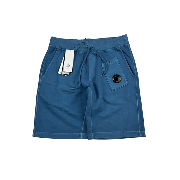 CP Company Brushed Blue Resist Dyed Cotton Lens Viewer Shorts - Small