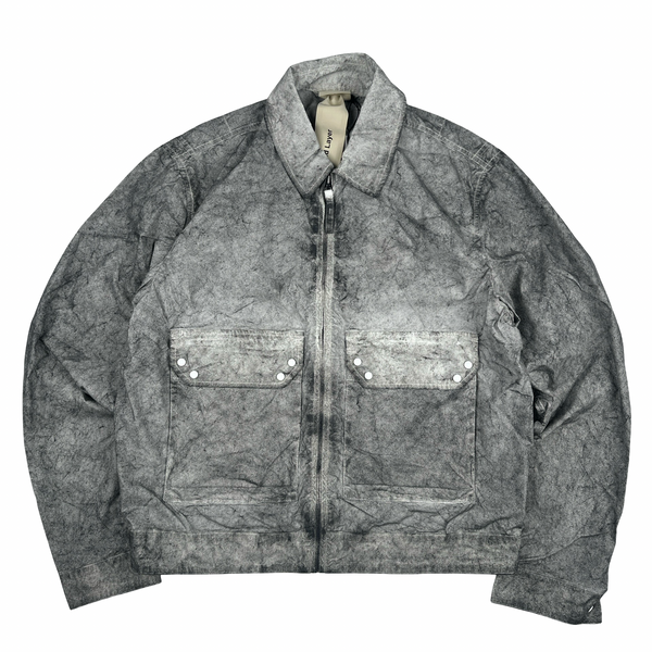 Ten C Grey Marble Multi Pocket Mid Layer Zipped Overshirt Jacket - Medium