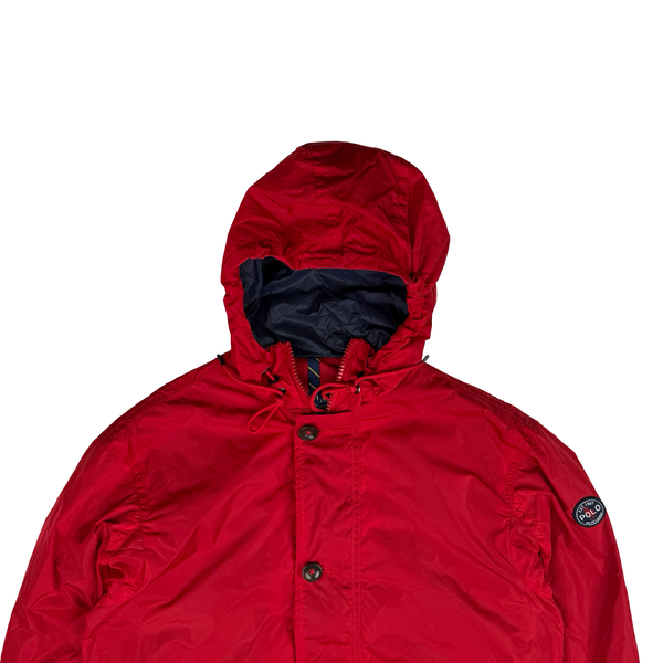 Ralph Lauren Red Nylon Light Weight Fishtail Windbreaker Zipped Jacket - Small