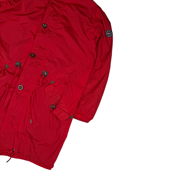 Ralph Lauren Red Nylon Light Weight Fishtail Windbreaker Zipped Jacket - Small