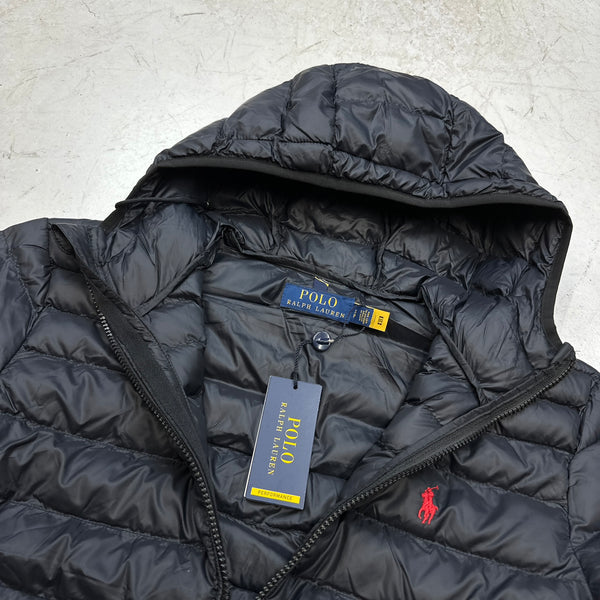 Ralph Lauren Black Padded Nylon Hooded Jacket - Small