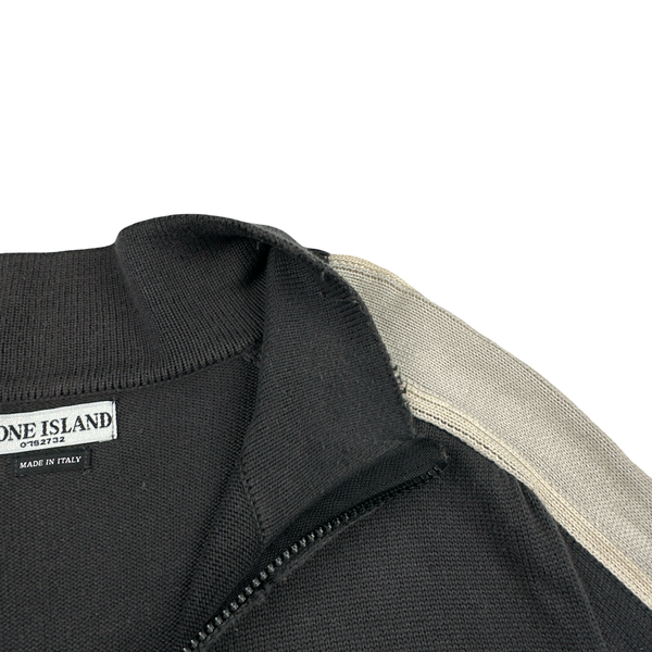 Stone Island 2004 Grey Cotton Knit Compass Quarter Zip Jumper - Medium