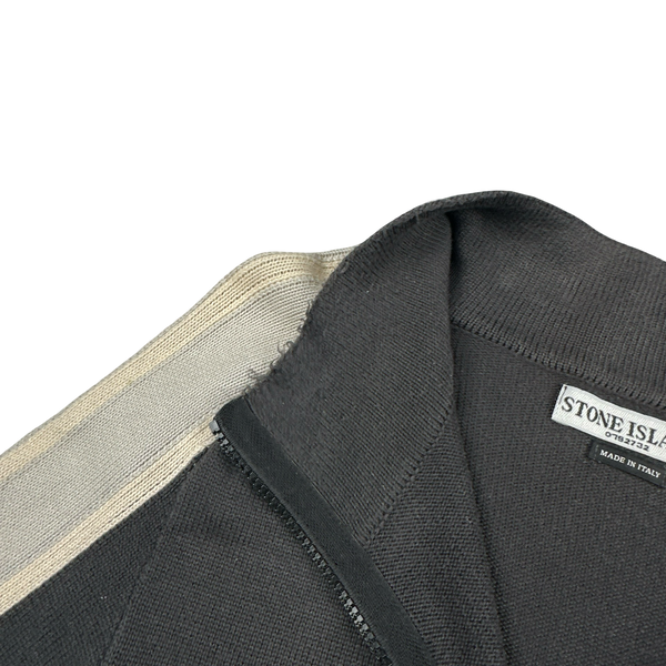 Stone Island 2004 Grey Cotton Knit Compass Quarter Zip Jumper - Medium