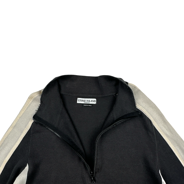Stone Island 2004 Grey Cotton Knit Compass Quarter Zip Jumper - Medium