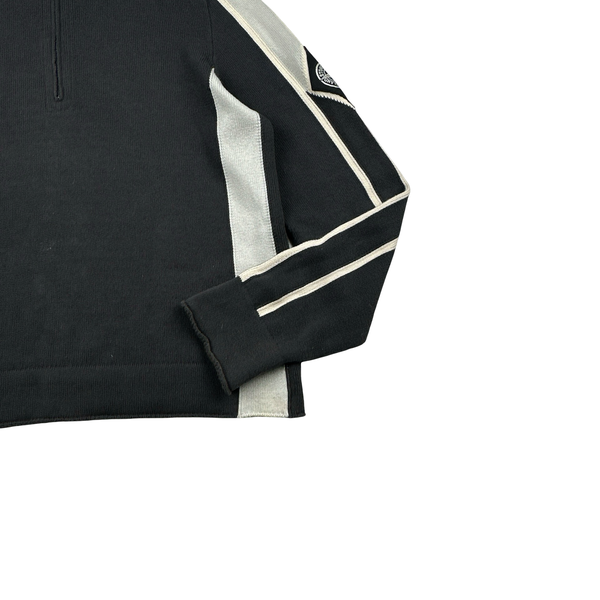 Stone Island 2004 Grey Cotton Knit Compass Quarter Zip Jumper - Medium