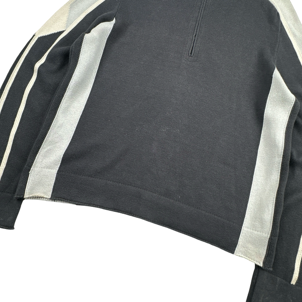 Stone Island 2004 Grey Cotton Knit Compass Quarter Zip Jumper - Medium