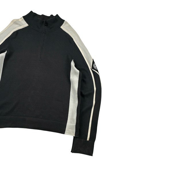 Stone Island 2004 Grey Cotton Knit Compass Quarter Zip Jumper - Medium