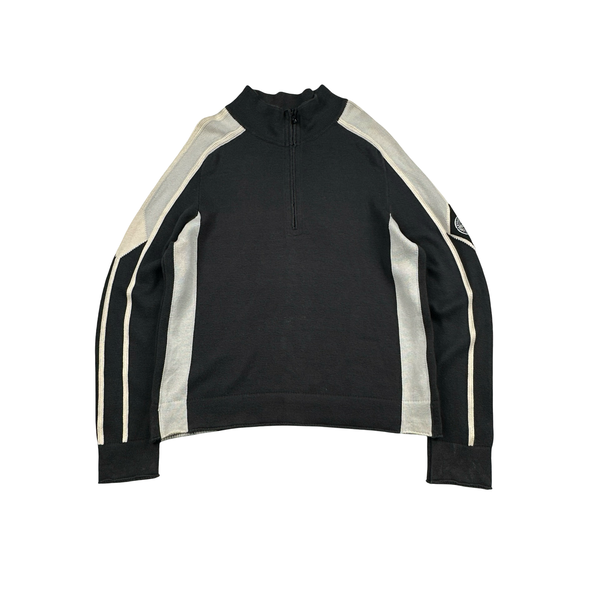 Stone Island 2004 Grey Cotton Knit Compass Quarter Zip Jumper - Medium
