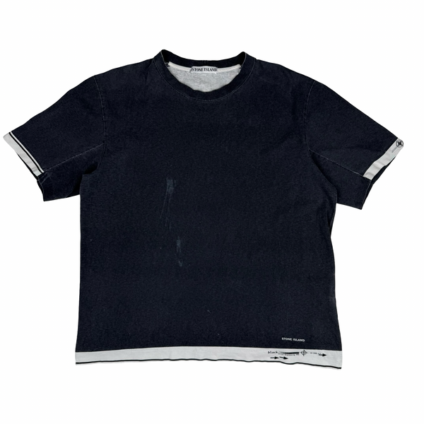 Stone Island Vintage 1999 Spellout Navy Blue Cotton T Shirt - Large