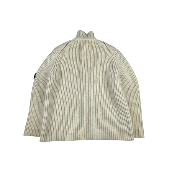 Stone Island 2007 Cream Buttoned Knitted Wool Jumper - XXL