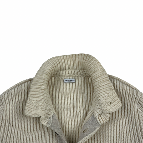 Stone Island 2007 Cream Buttoned Knitted Wool Jumper - XXL