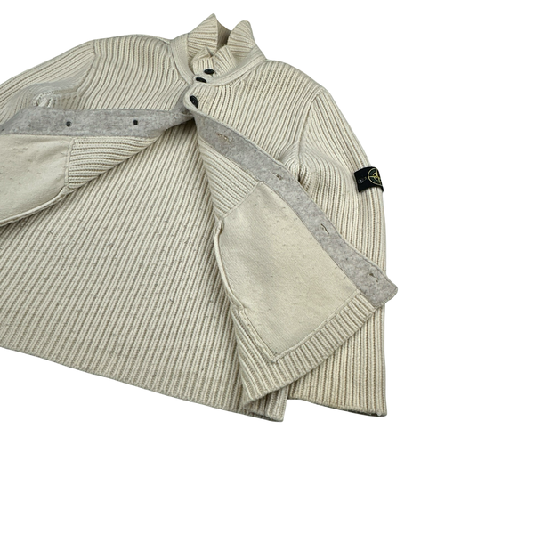 Stone Island 2007 Cream Buttoned Knitted Wool Jumper - XXL