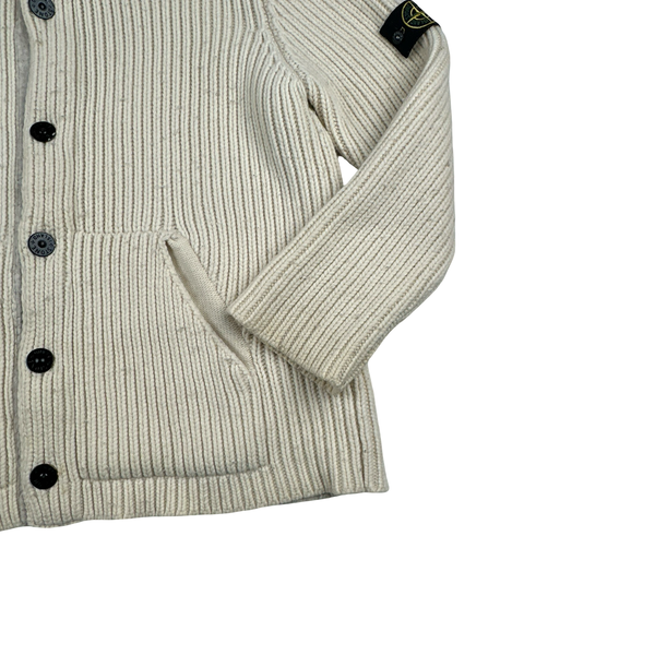 Stone Island 2007 Cream Buttoned Knitted Wool Jumper - XXL