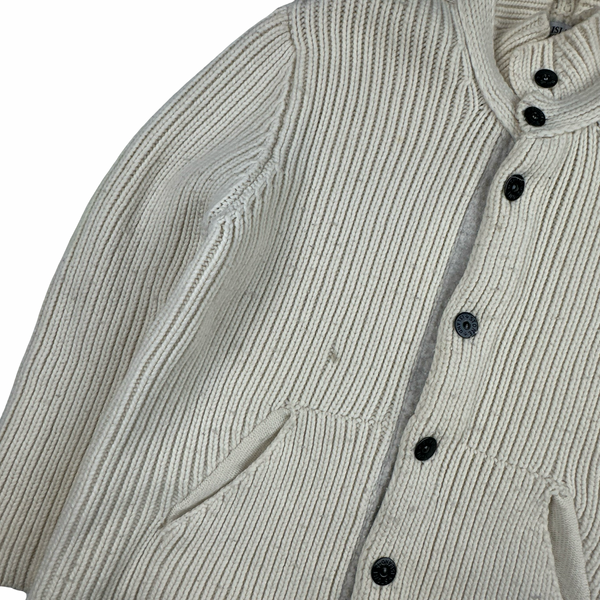 Stone Island 2007 Cream Buttoned Knitted Wool Jumper - XXL