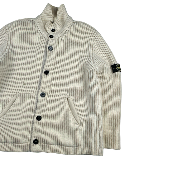 Stone Island 2007 Cream Buttoned Knitted Wool Jumper - XXL