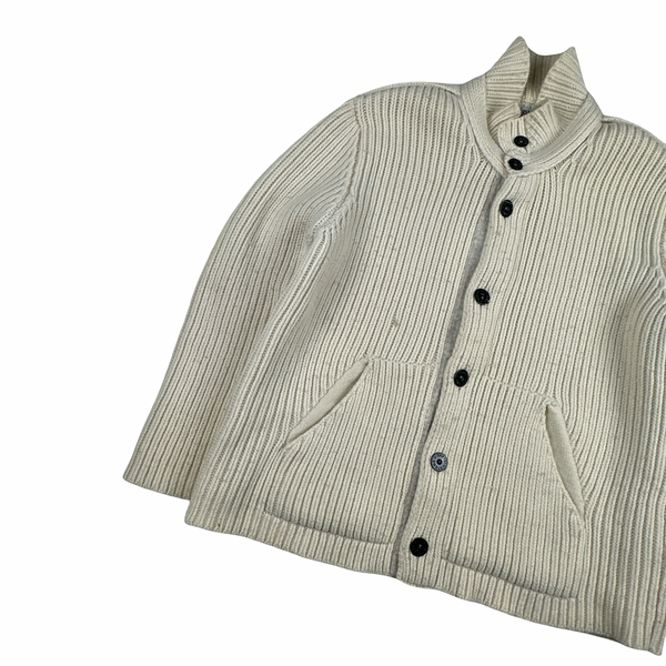 Stone Island 2007 Cream Buttoned Knitted Wool Jumper - XXL