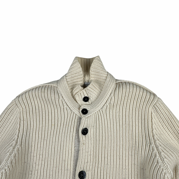 Stone Island 2007 Cream Buttoned Knitted Wool Jumper - XXL