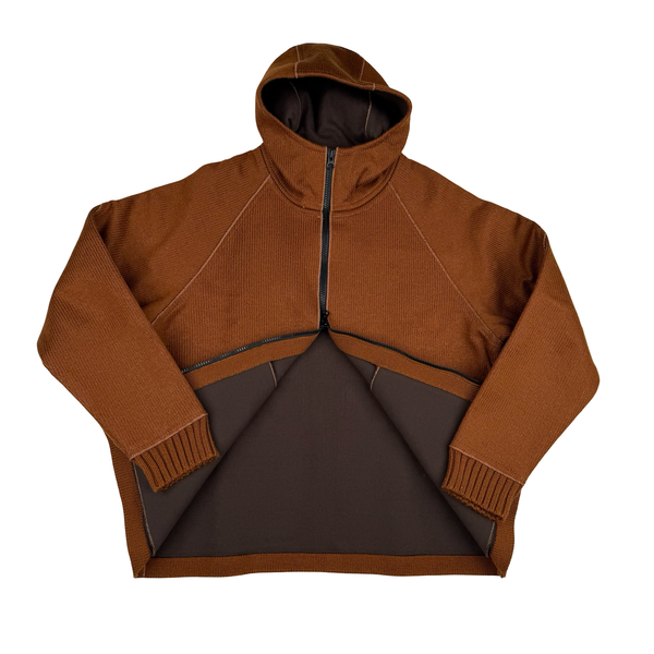 Stone Island 2025 Marina Chestnut Felted Wool Hooded Knit Zipped Jacket - Large