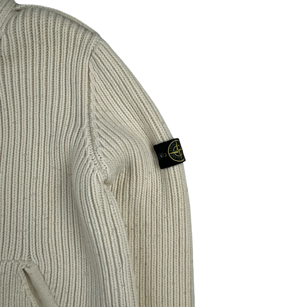 Stone Island 2007 Cream Buttoned Knitted Wool Jumper - XXL