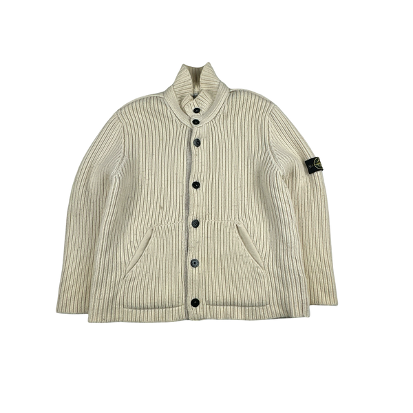 Stone Island 2007 Cream Buttoned Knitted Wool Jumper - XXL