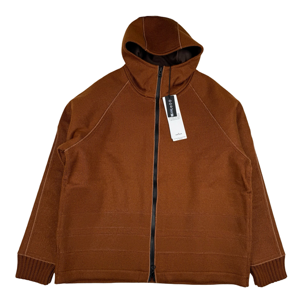 Stone Island 2025 Marina Chestnut Felted Wool Hooded Knit Zipped Jacket - Large