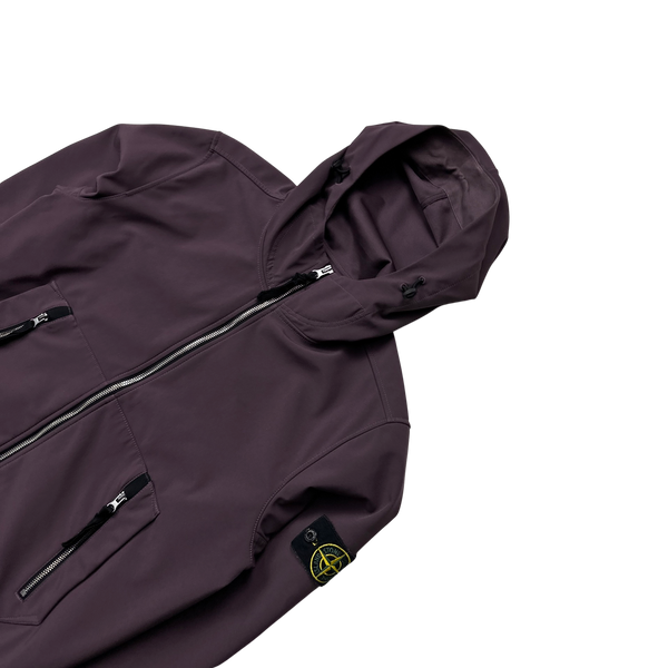 Stone Island 2021 Aubergine Soft Shell e-Dye Hooded Jacket - Medium