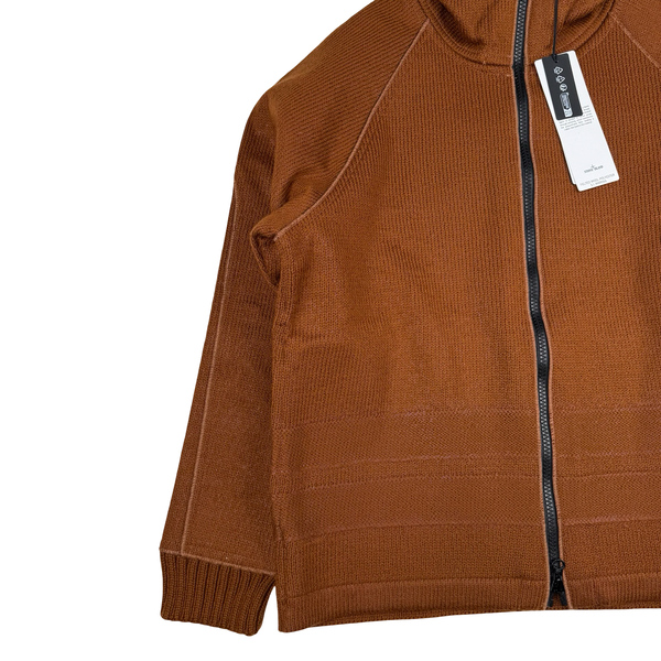 Stone Island 2025 Marina Chestnut Felted Wool Hooded Knit Zipped Jacket - Large