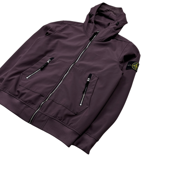 Stone Island 2021 Aubergine Soft Shell e-Dye Hooded Jacket - Medium