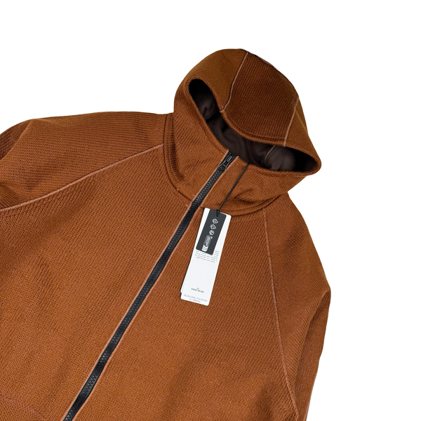 Stone Island 2025 Marina Chestnut Felted Wool Hooded Knit Zipped Jacket - Large