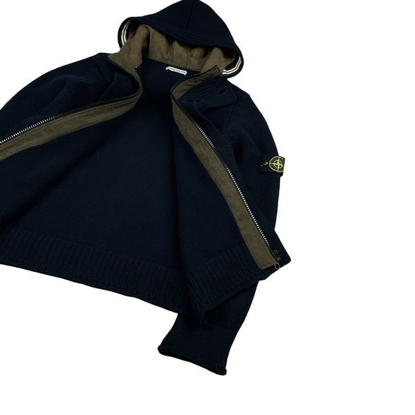 Stone Island 2010 Navy Heavyweight Wool Zipped Hoodie Jumper - Large