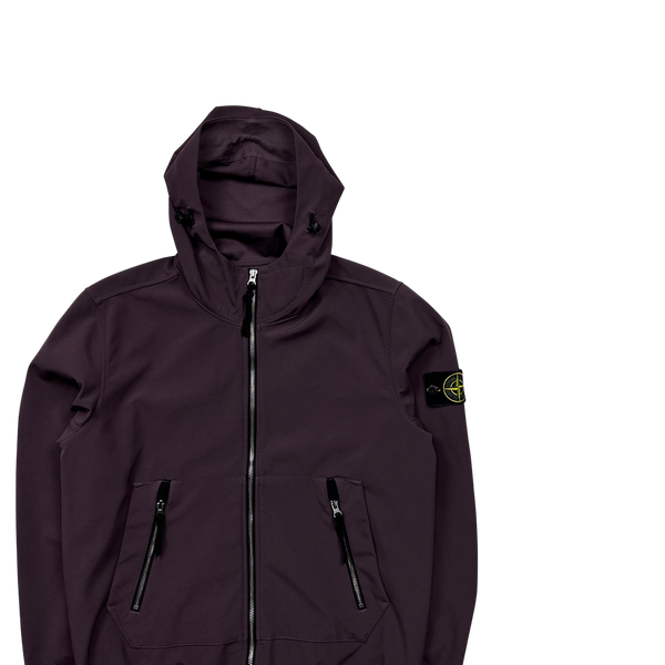 Stone Island 2021 Aubergine Soft Shell e-Dye Hooded Jacket - Medium