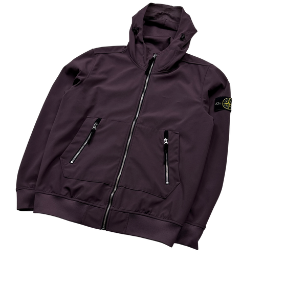 Stone Island 2021 Aubergine Soft Shell e-Dye Hooded Jacket - Medium